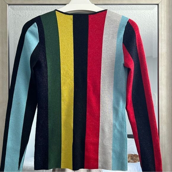 DIANE VON FURSTENBERG Rainbow Glitter Striped Color Block Striped Sweater Size S - Picture 5 of 8